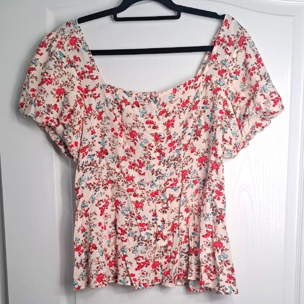 Floral Print Peplum Square Neck Women's Top by Torrid